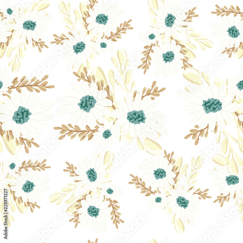 Hand drawn flora pattern. Illustration paradise flowers on white background