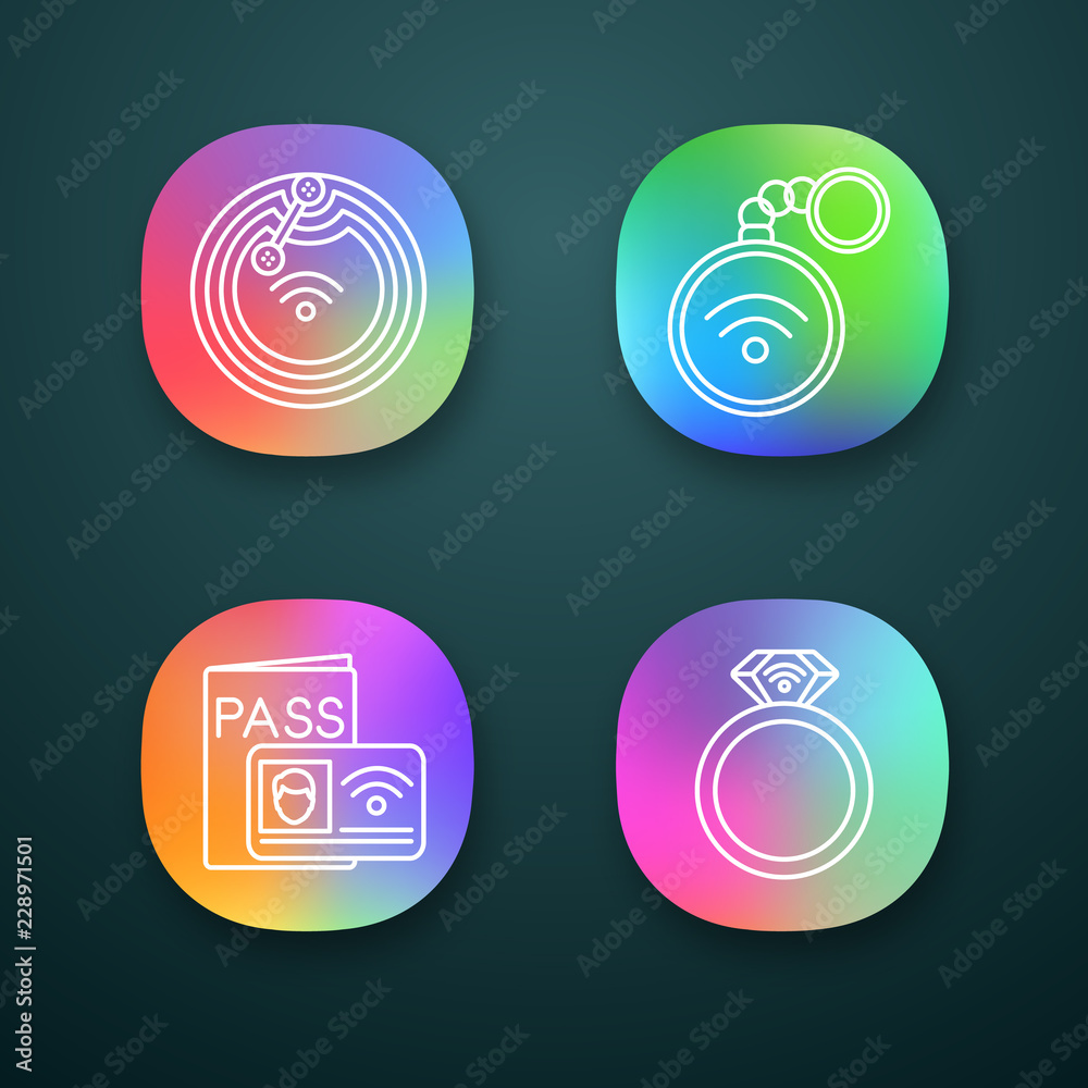 NFC technology app icons set NFC technology app icons set