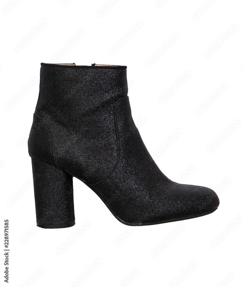 black glitter ankle boot isolated on white background black glitter ankle boot isolated on white background