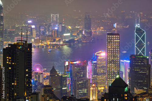Fotografie Hong Kong skyscrapers skyline cityscape view