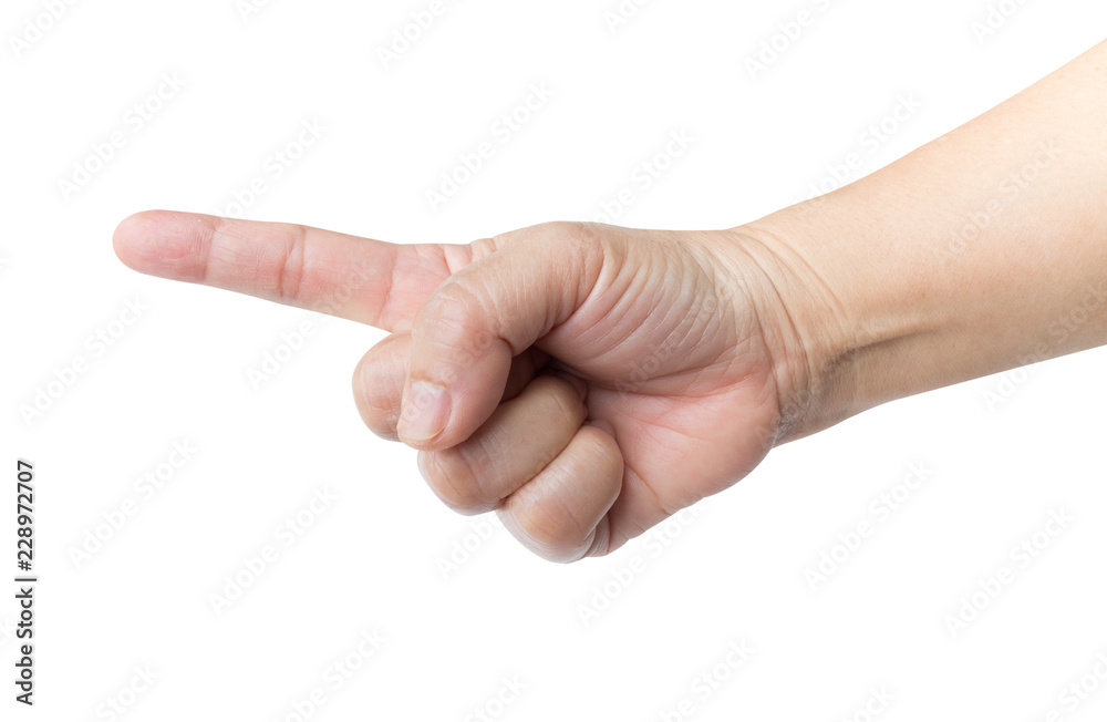 Female hand and fingers showing number one isolated on white Female hand and fingers showing number one isolated on white