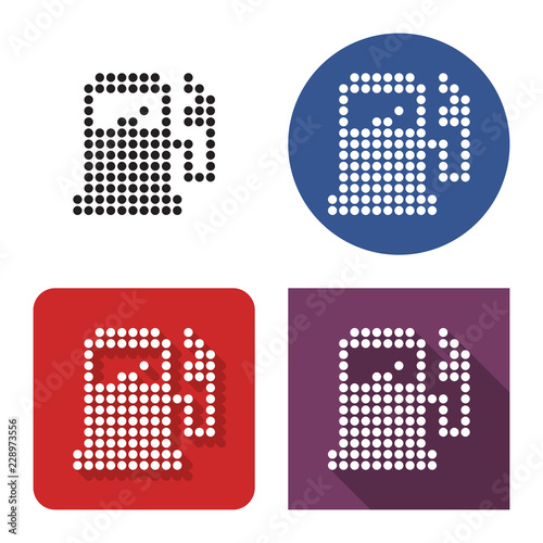 Dotted icon of fuel station in four variants. With short and long shadow
