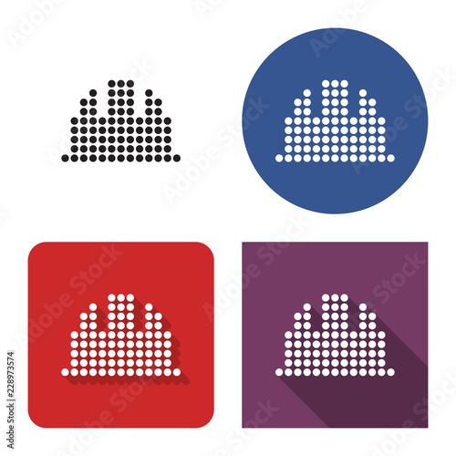 Dotted icon of construction safety helmet in four variants. With short and long shadow