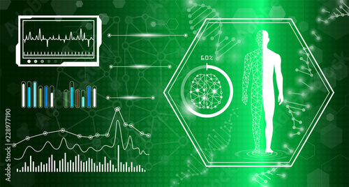 abstract background technology concept in green light,human body heal,technology modern medical science in future and global international medical with tests analysis clone DNA human