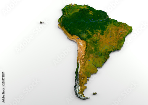 Fotografie Realistic 3D Extruded Map of South America