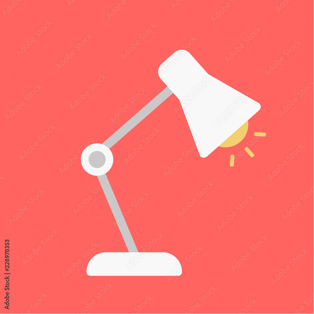 Table office lamp. Desktop electric. Vector illustration flat design. Isolated on red background. Silhouette lamp. Electrical bulb. Table office lamp. Desktop electric. Vector illustration flat design. Isolated on red background. Silhouette lamp. Electrical bulb.