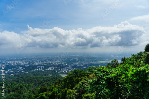 Blue sky and cloud with meadow tree. Plain landscape background for summer poster of thailand.