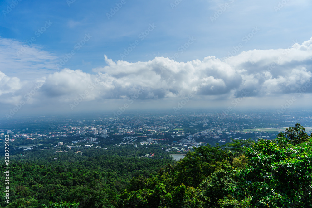 Fototapeta premium Blue sky and cloud with meadow tree. Plain landscape background for summer poster of thailand.