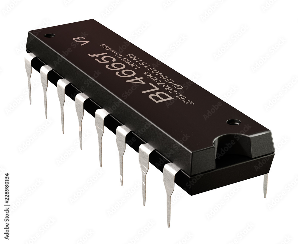 Integrated circuit or micro chip and 16 order pin circuit design isolated.  Computer parts artificial intelligence component of digital machine . 3d  rendering. Audio power amplifier AD DA converters . Stock Illustration |  Adobe Stock
