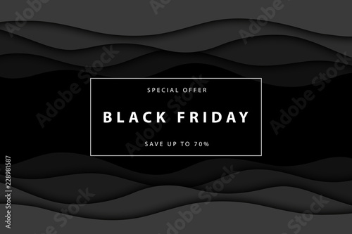 Vector realistic isolated papercut promo poster for Black Friday sale for template and layout decoration on the white background. Concept of discount and special offer.