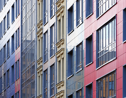 Architectural background, colorful facades of modern buildings