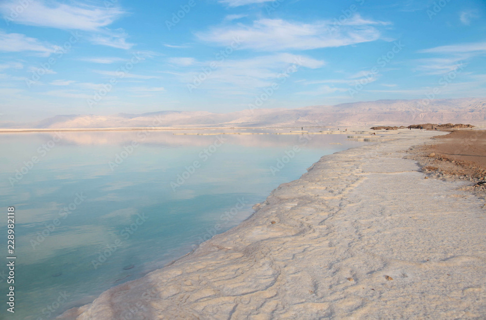 Dead sea beautiful salt shore. Israel. Ein Bokek