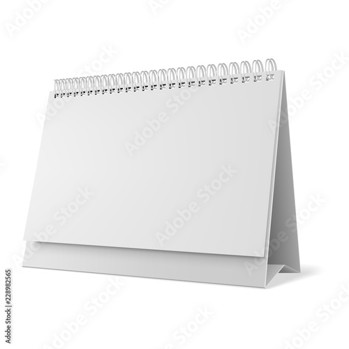 Blank desk calendar 3d mockup vector illustration. Horizontal realistic paper calendar blank