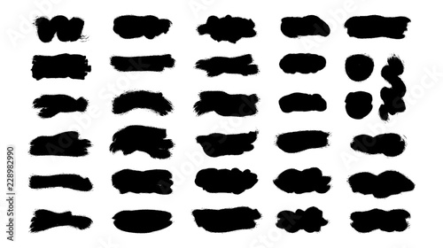 Set of black grunge hand paint, stripes, ink brush strokes, hand drawn texture painted brushes, lines isolated on white background.