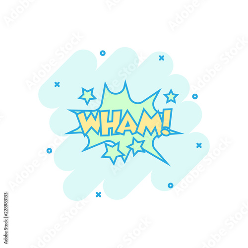 Vector cartoon wham comic sound effects icon in comic style. Sound bubble speech sign illustration pictogram. Wham business splash effect concept.