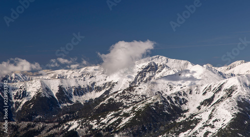 mountains in winter with clouds