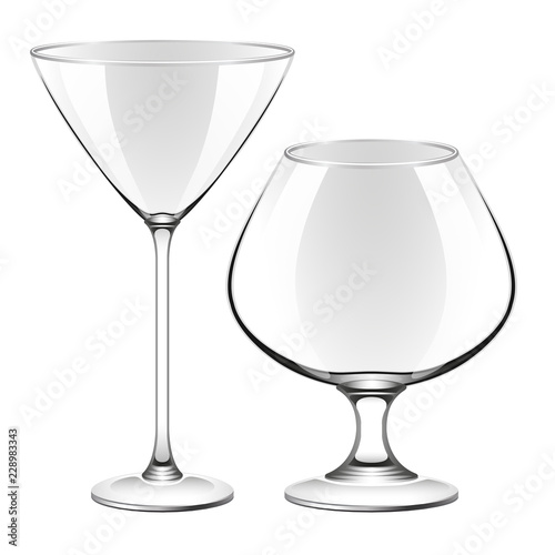 A martini glass and a glass for cognac. Vector illustration.
