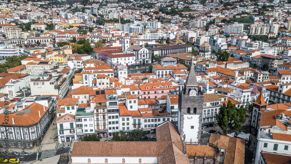 Aerial view of Funchal city, Madeira island, Portugal, with 