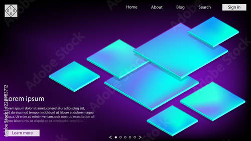 Isometric. Web design. Flat background. Simple isometry shapes. Minimal. Webpage template. Modern backdrop. Trendy colors. Futuristic illustration. Stylish concept.