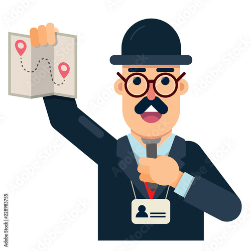 tourist guide with explanations in hand