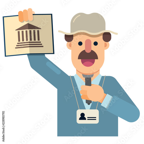 tourist guide with explanations in hand