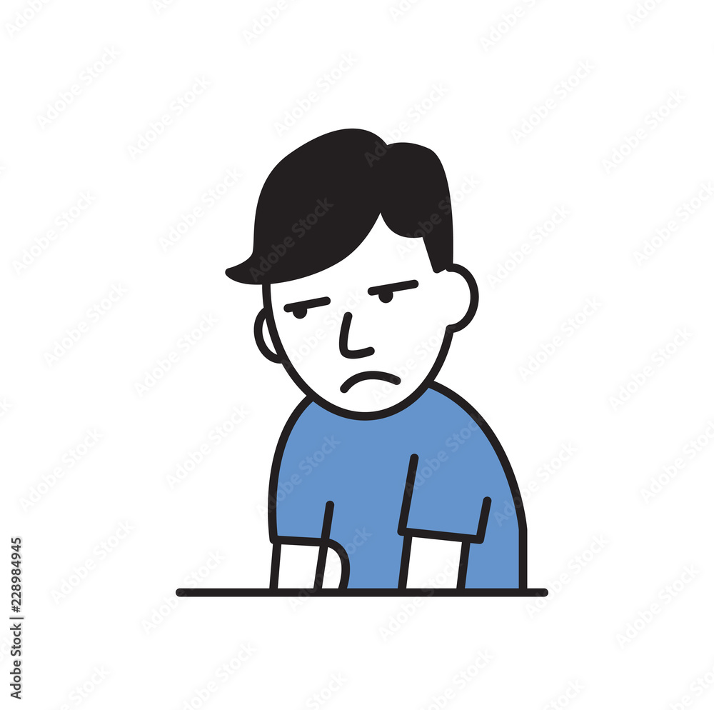 Tired, upset young man feeling a mess. Colorful flat vector illustration. Isolated on white background.