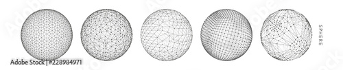 Sphere with connected lines. Global digital connections. Wireframe illustration. Abstract 3d grid design. Technology style.