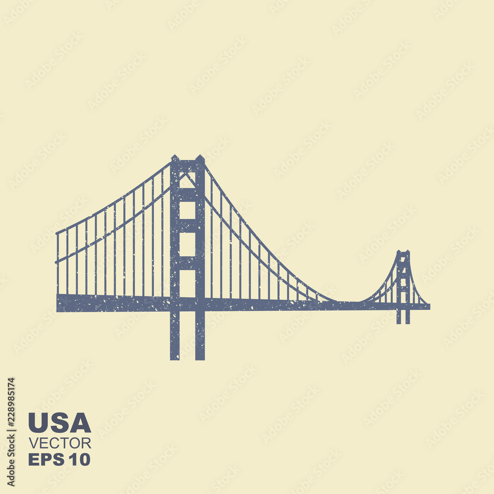Fototapeta premium Golden Gate Bridge icon in flat style with scuffed effect