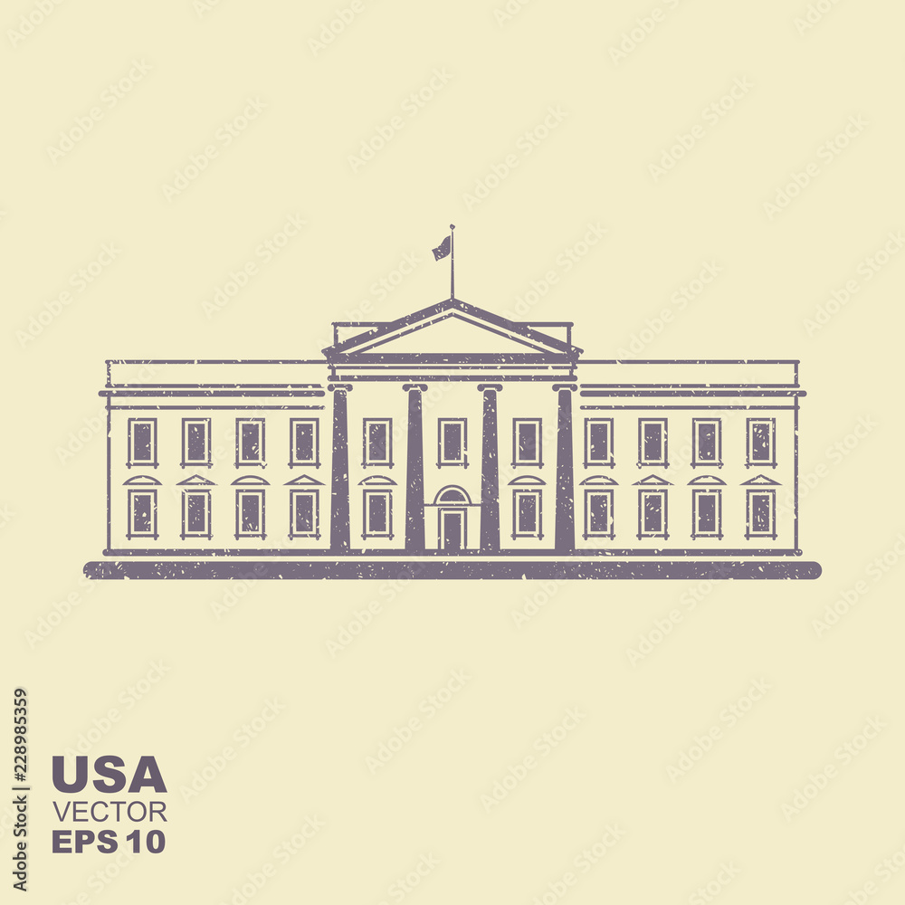 Vector illustration with White House.USA in flat style with scuffed effect