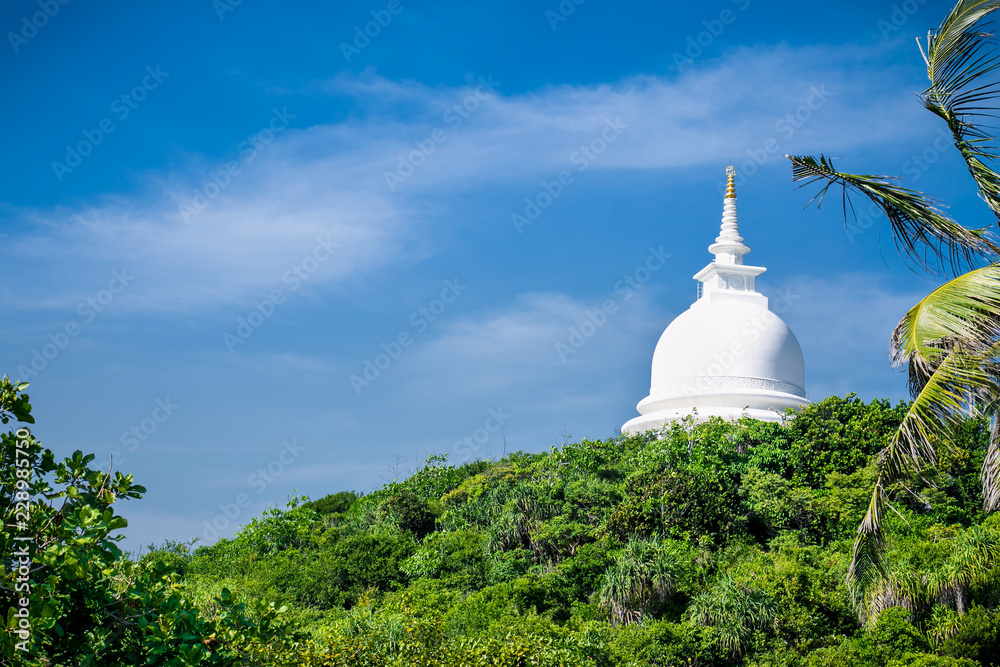 Japanese Peace Stupa on Rumassala mountain , Unawatuna,  Sri Lanka.