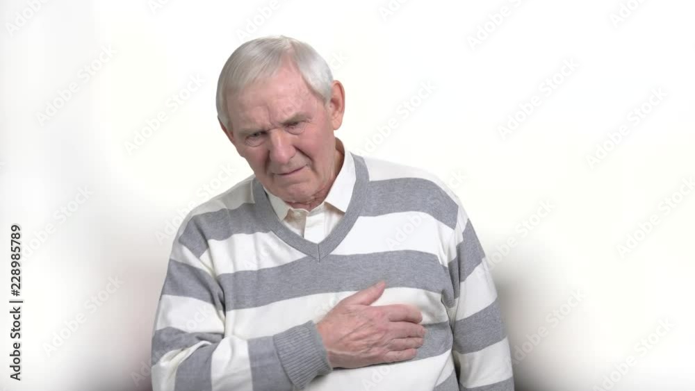 Old man with painful feelings in chest. Senior man with atherosclerotic cardiovascular disease. Identify different types of chest pains. Old man with painful feelings in chest. Senior man with atherosclerotic cardiovascular disease. Identify different types of chest pains.