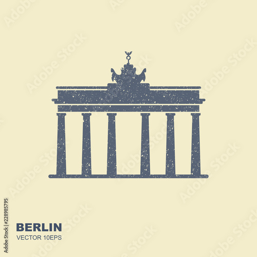 Brandenburg gate icon Berlin building travel in flat style with scuffed effect