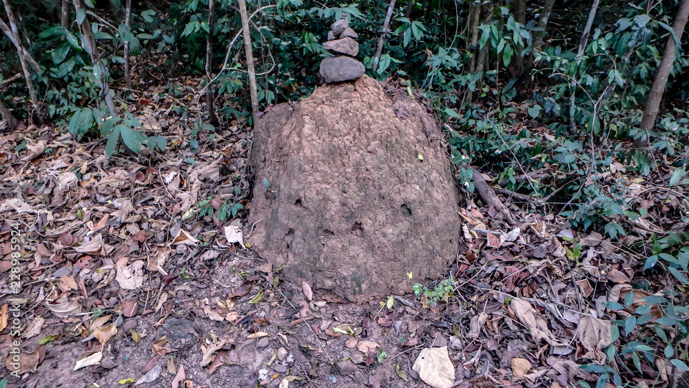 A stone statue made for luck sitting on a rock at Phu Foi Lom, Udon Thani