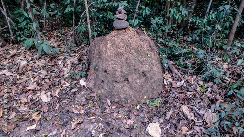 Obraz na płótnie A stone statue made for luck sitting on a rock at Phu Foi Lom, Udon Thani w salonie