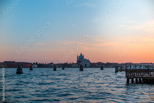 Venice, view of the water and sunset