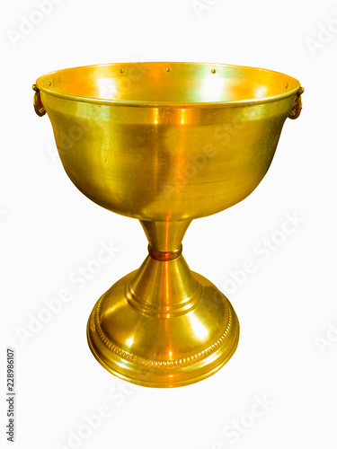 Christening golden сhurch bowl isolated on white background Fototapeta
