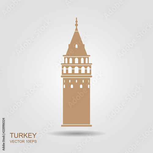 Symbol of Istanbul and Turkey. Galata Tower vector flat icon