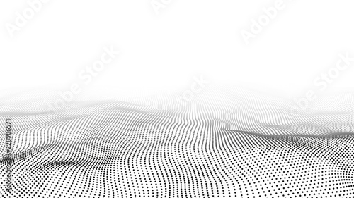 Wave of particles. Abstract background with a dynamic wave. Big data. 3d rendering.
