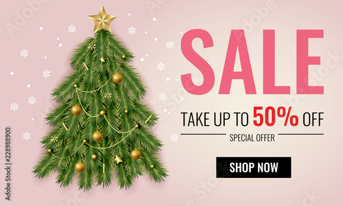Merry Christmas background design. Vector logo, typography. Usable as banner, greeting card, gift package etc.