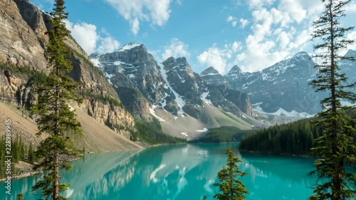 a zoom in afternoon  time lapse of moraine lake at banff national park in canada photo
