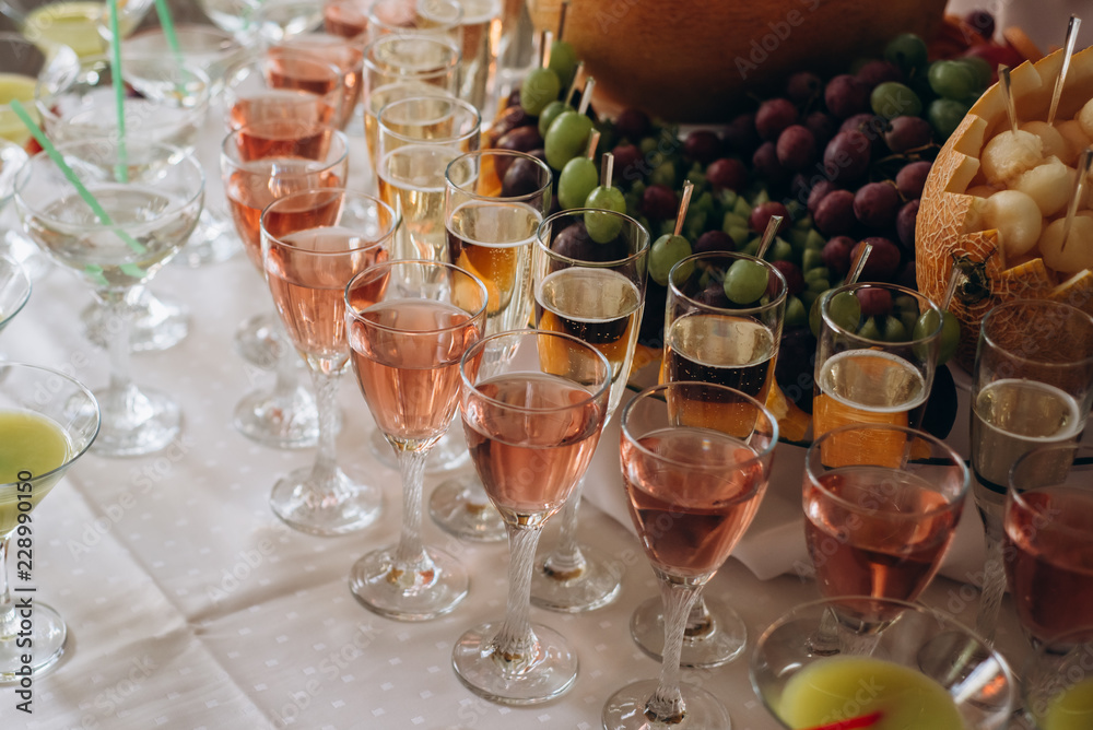 Exotic alcoholic cocktails. Fruit on the table	