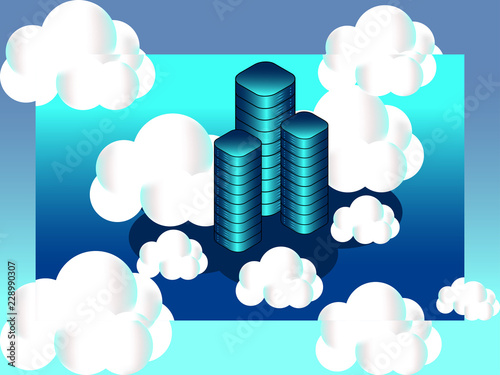 Isometric cloud computing services concept.