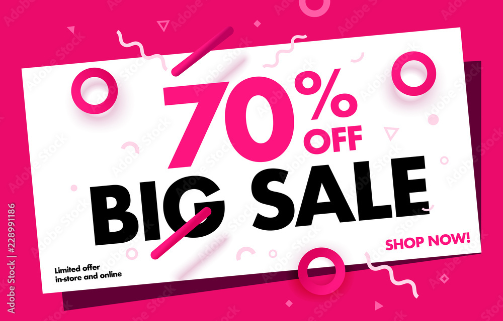 70 Off Big Sale Discount Banner Special Offer Promo Campaign Ad Coupon Mega Sale Up To 70 Off Trendy Pink Color Design Template Vector Illustration Eps 10 Vector De Stock Adobe Stock
