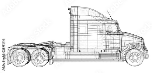 Commercial cargo delivery truck. Isolated. Created illustration of 3d. Wire-frame.