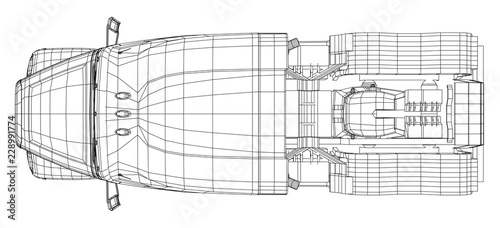 Commercial Delivery Cargo Truck vector for brand identity and advertising isolated. Created illustration of 3d. Wire-frame.