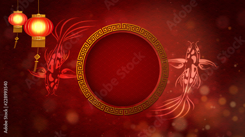 Chinese New Year also known as the Spring Festival. Digital particles loop background with Chinese ornament and decorations