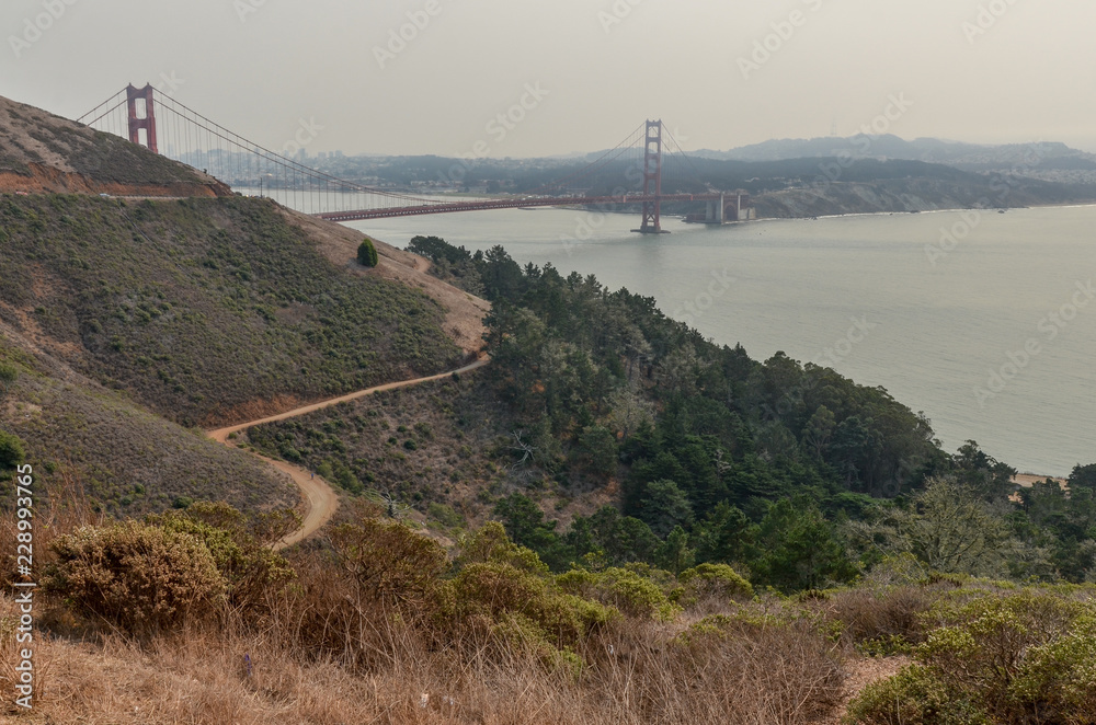 Golden Gate Bridge and Kirby Cove Road view from Conzelman Road  California, USA