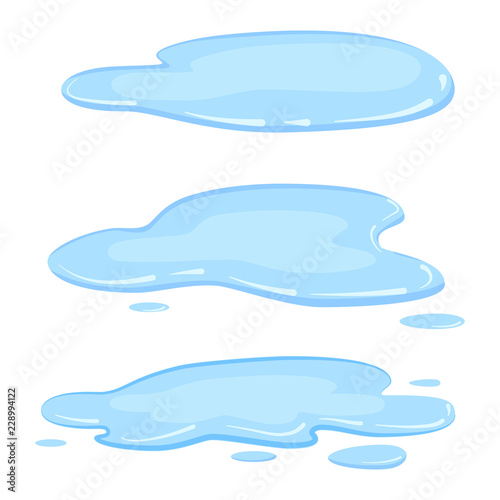 Fotografie, Obraz Set puddle, liquid, vector, cartoon style, isolated, illustration, on a white ba