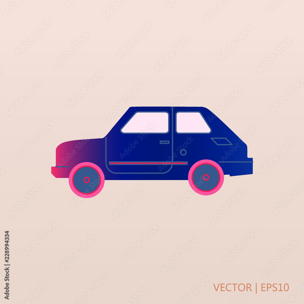 Retro blue car icon. Vector illustration