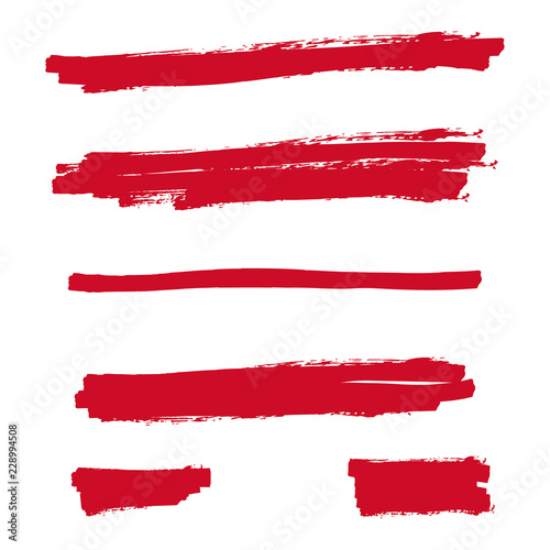Red highlighter marker strokes. Vector brush pen underline lines. 